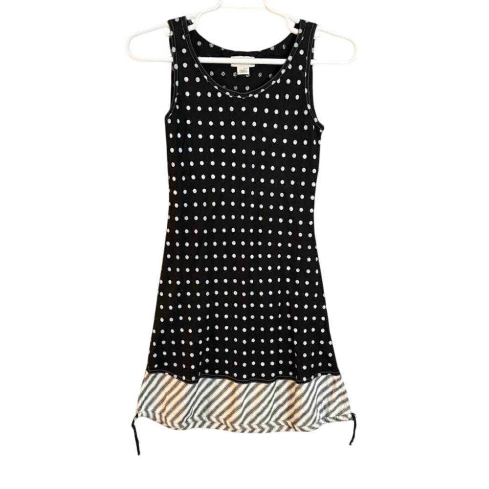 Solitaire 100% Linen Polka Dot Striped Mini Dress Black White Small Sleeveless